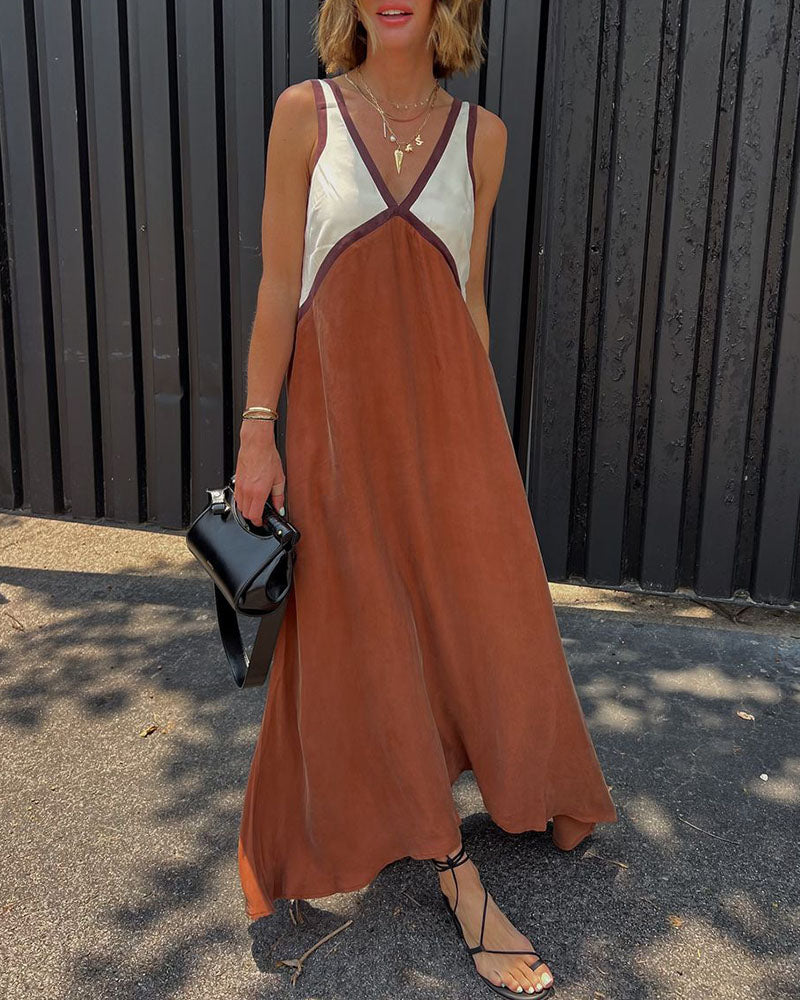 Lara - Robe chic à col en V avec couleur contrastante
