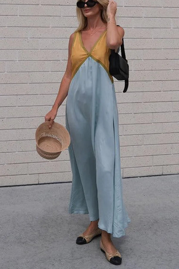 Lara - Robe chic à col en V avec couleur contrastante