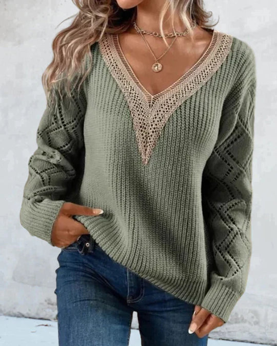 Eloise - Maglione Accogliente a V in Maglia