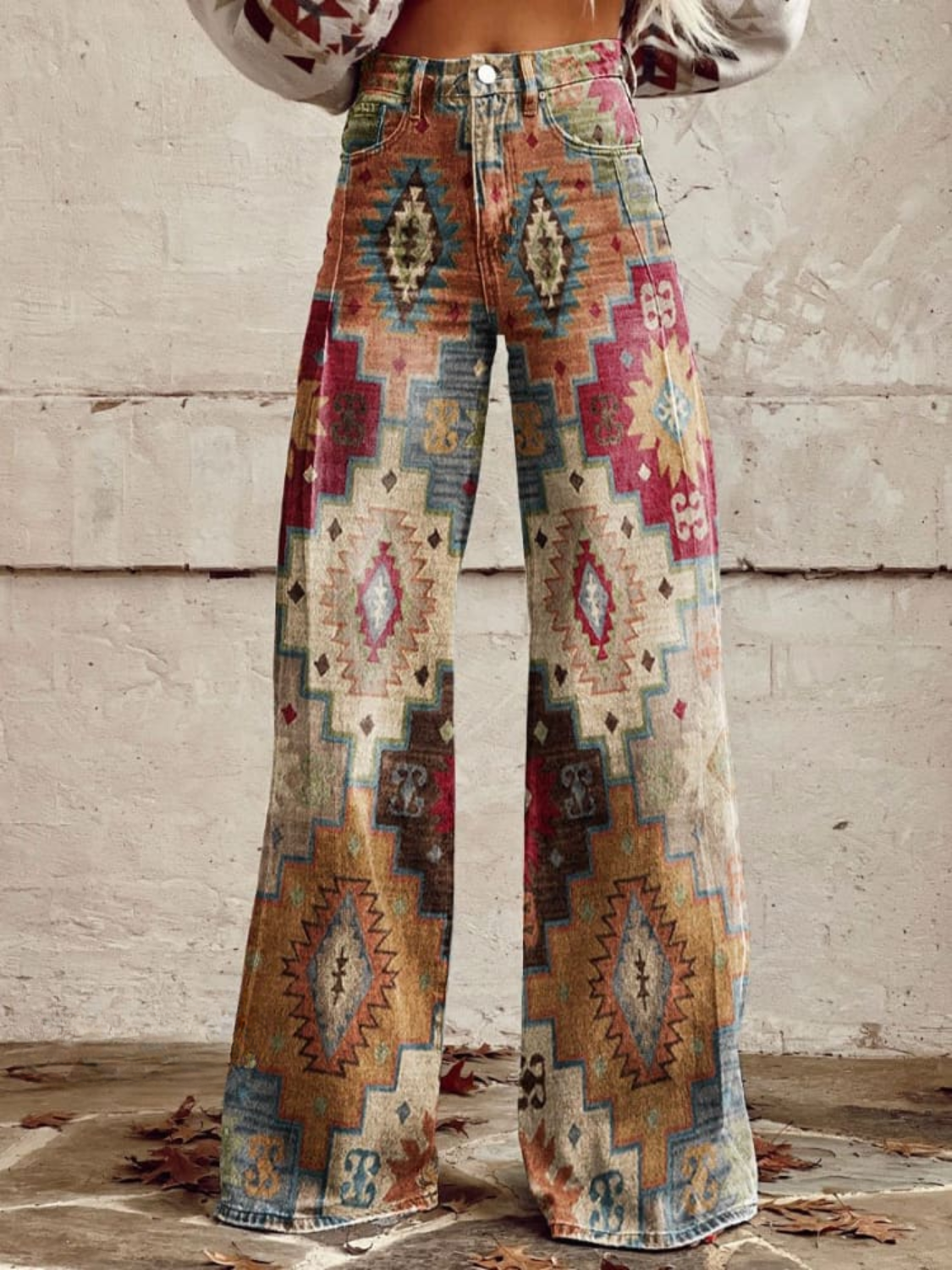 Elvira - Pantalones de Pierna Ancha Geométricos Vintage Elegancia Atemporal con un Toque Retro