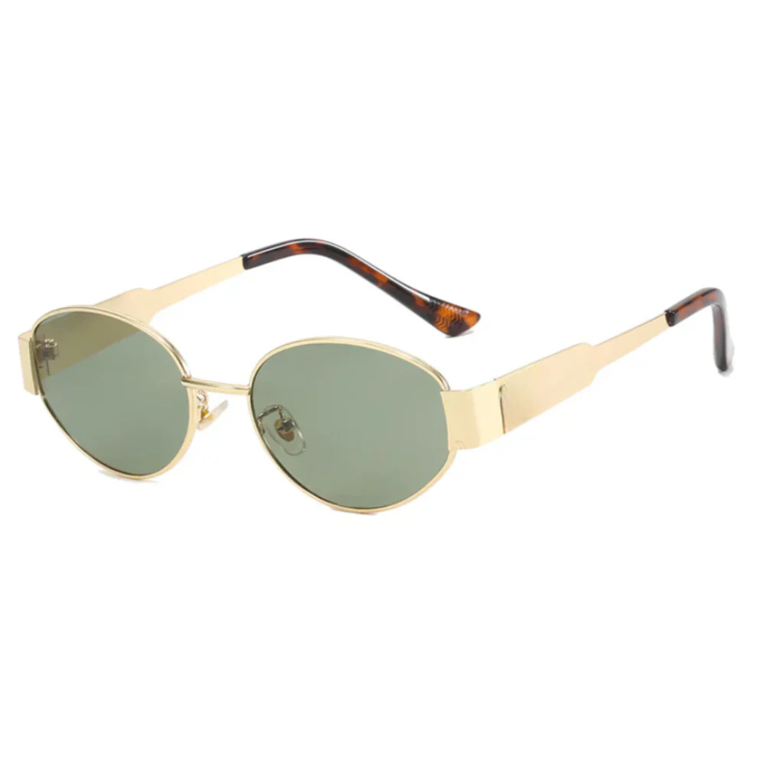 Nalani - Gafas de sol con montura ovalada en metal dorado y negro y policarbonato, elegantes y protectoras