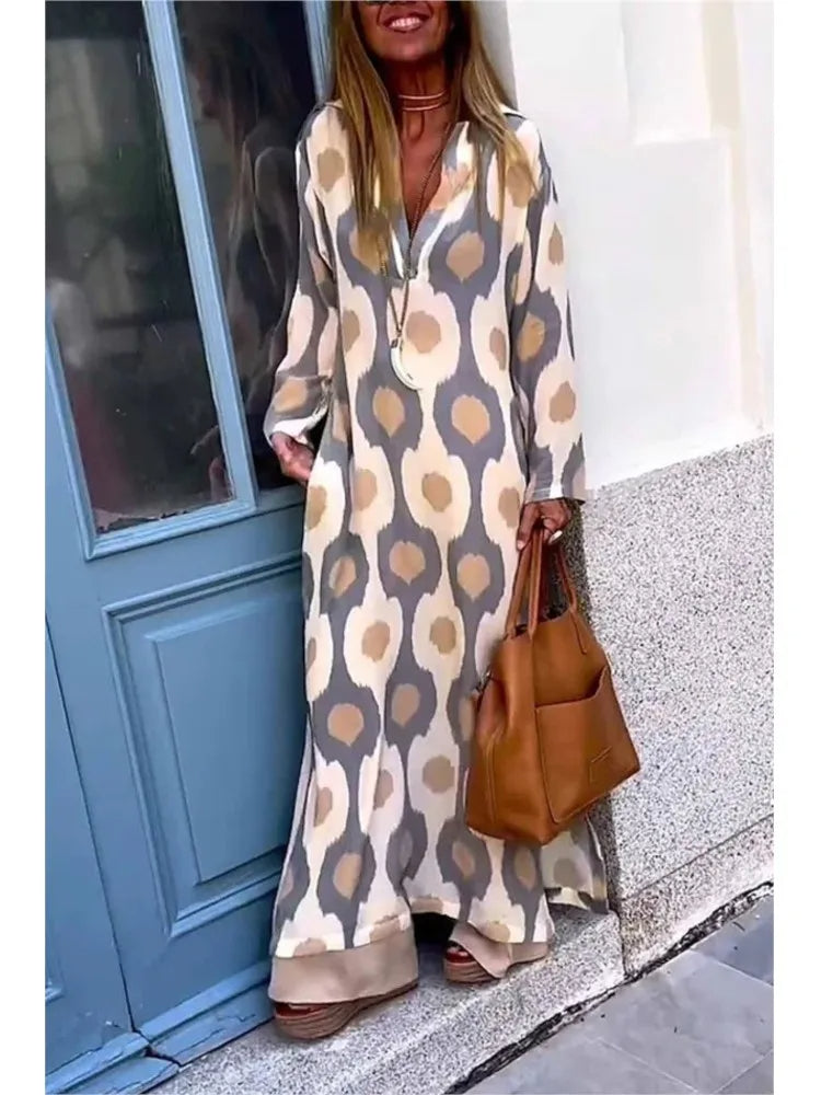 Eleanor - Abito Maxi Boho Casual a Maniche Lunghe