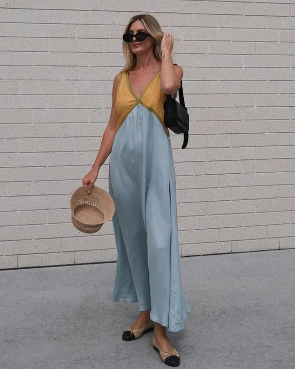 Lara - Robe chic à col en V avec couleur contrastante