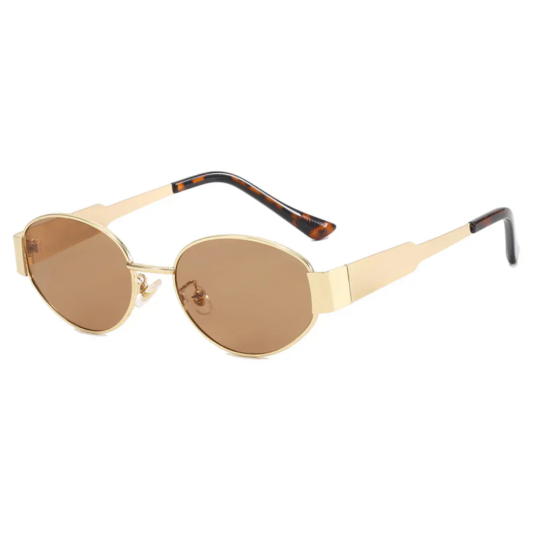 Nalani - Gafas de sol con montura ovalada en metal dorado y negro y policarbonato, elegantes y protectoras