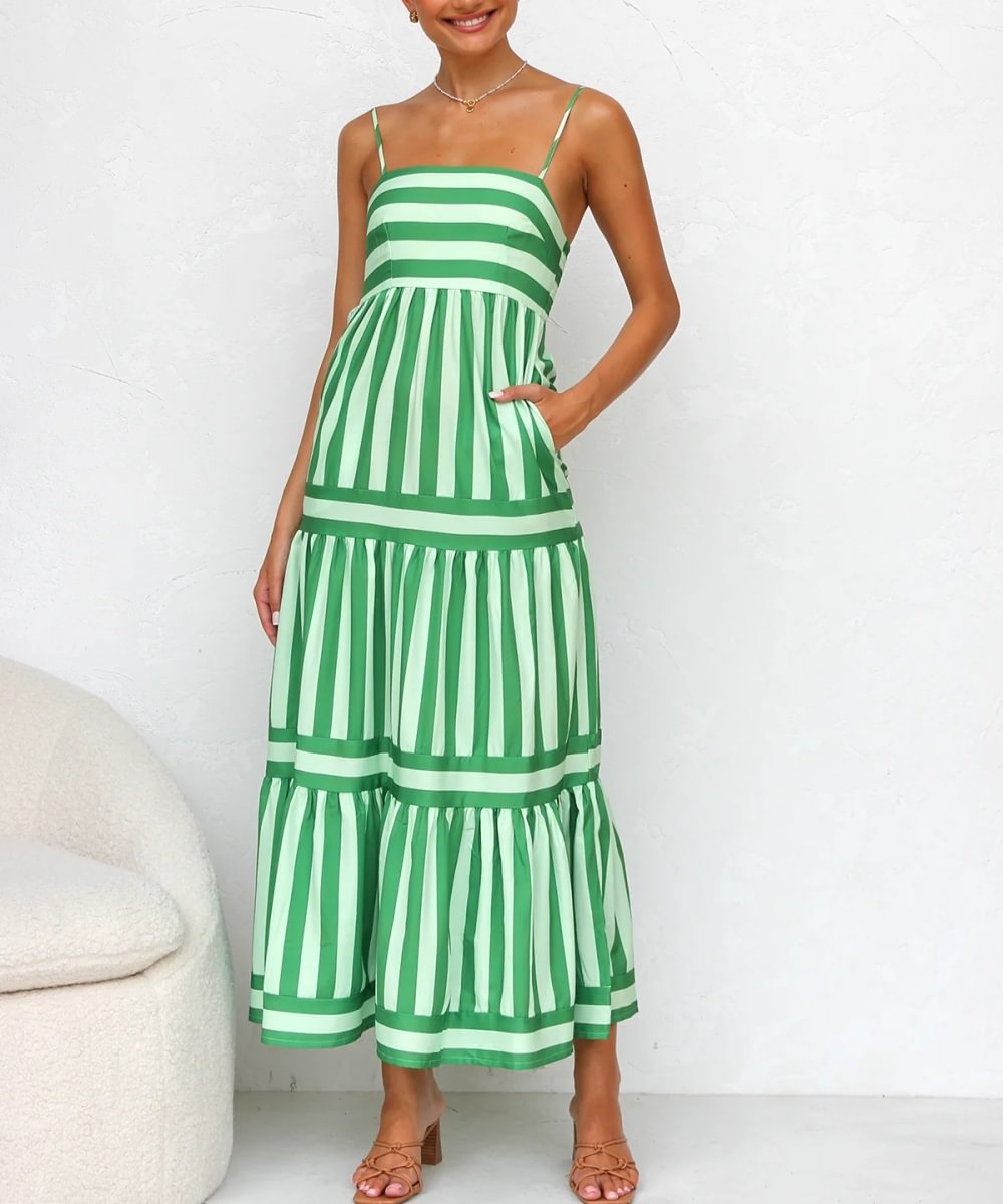 Harley - Vestido midi de capas a rayas, mezcla de algodón para una elegancia casual
