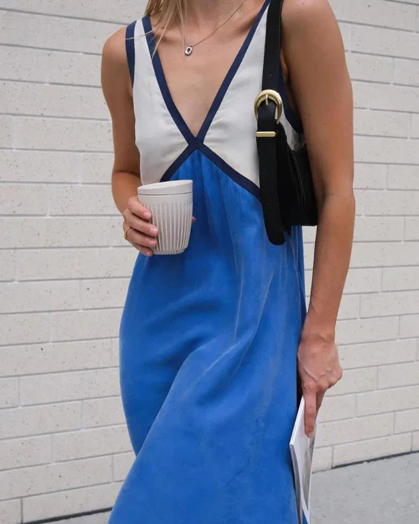 Lara - Robe chic à col en V avec couleur contrastante