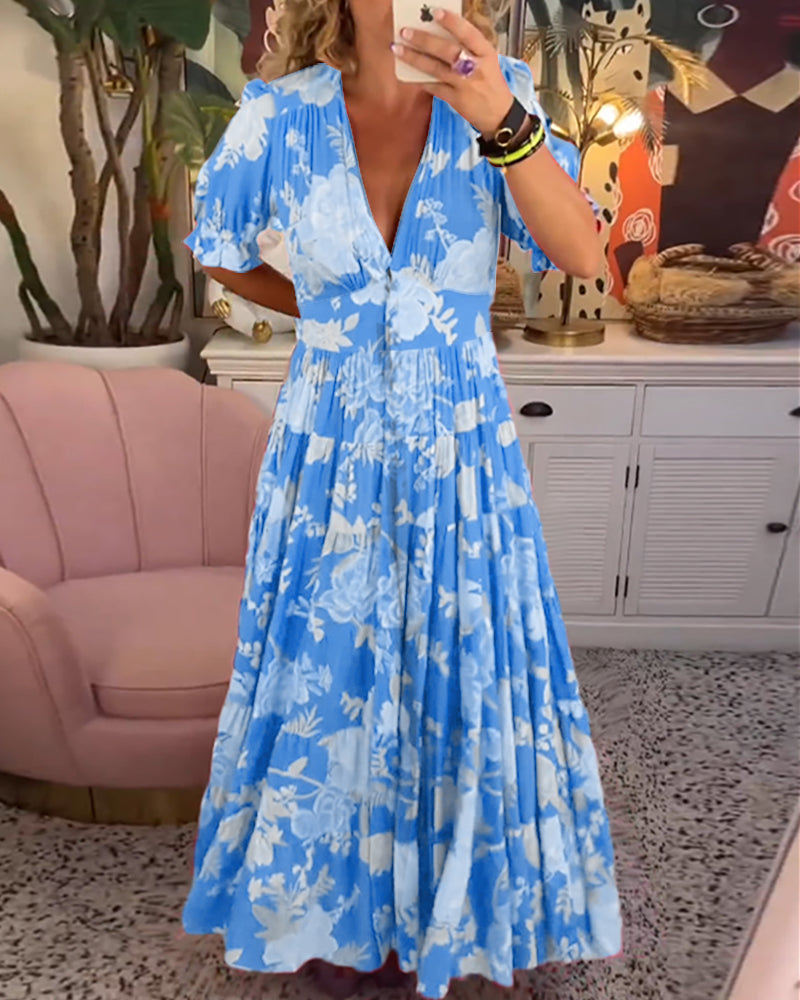 Eleanor - Vestido floral línea A con mangas abullonadas
