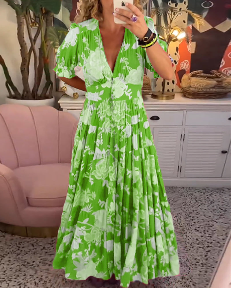 Eleanor - Vestido floral línea A con mangas abullonadas