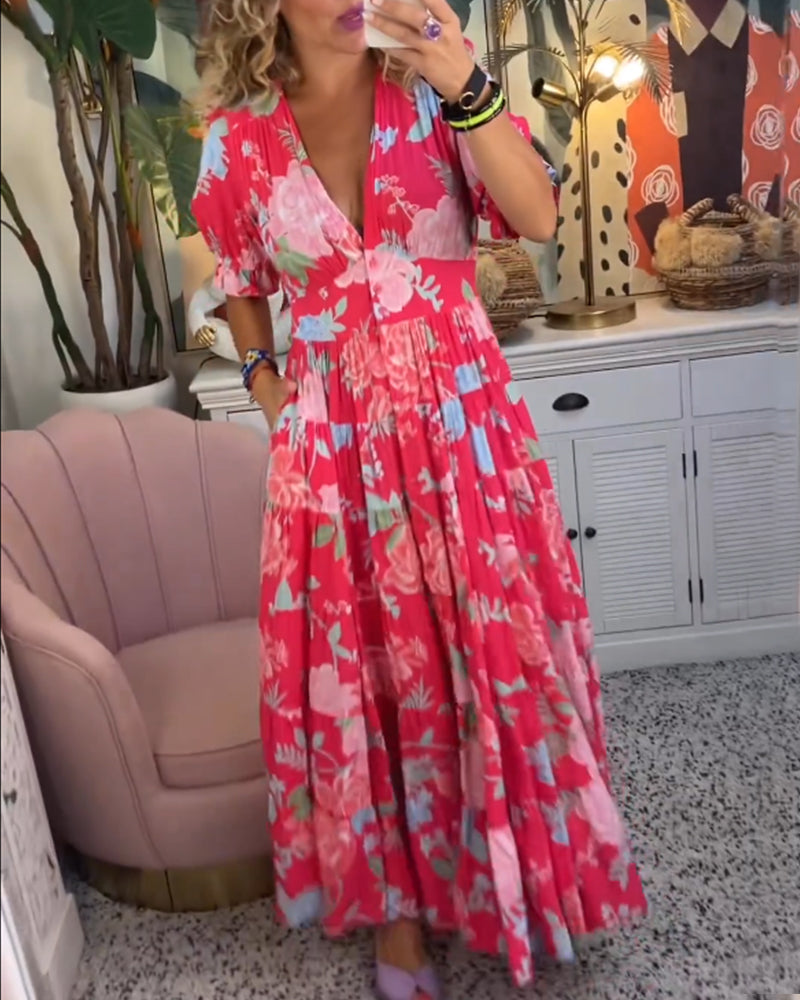 Eleanor - Vestito a trapezio floreale con maniche a sbuffo
