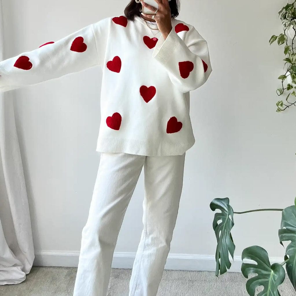 Florence - Pull en maille imprimé cœur, décontracté et confortable