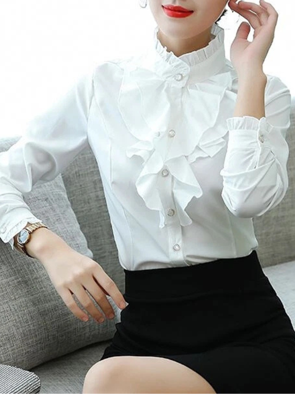 Ava - Blusa a maniche lunghe con jabot arricciato