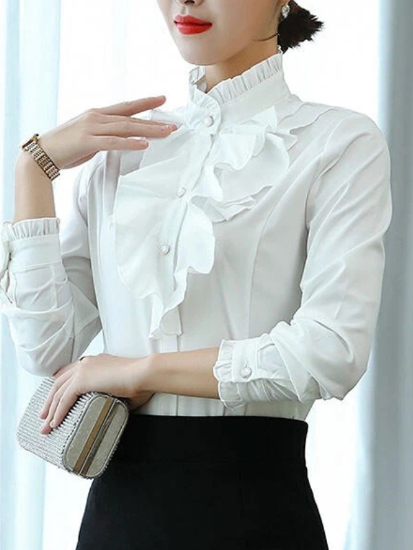 Ava - Blusa a maniche lunghe con jabot arricciato