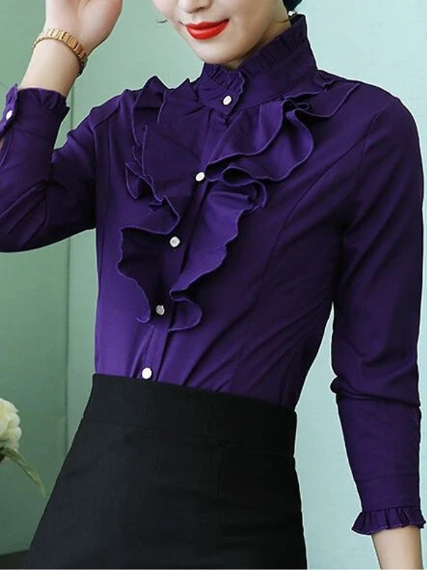 Ava - Halenka s volánkovým jabotem a dlouhým rukávem