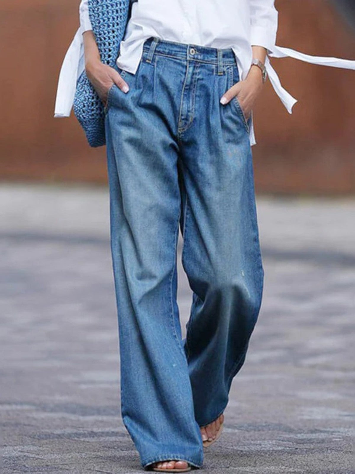 Phoebe - Jeans in denim a vita alta e gamba larga