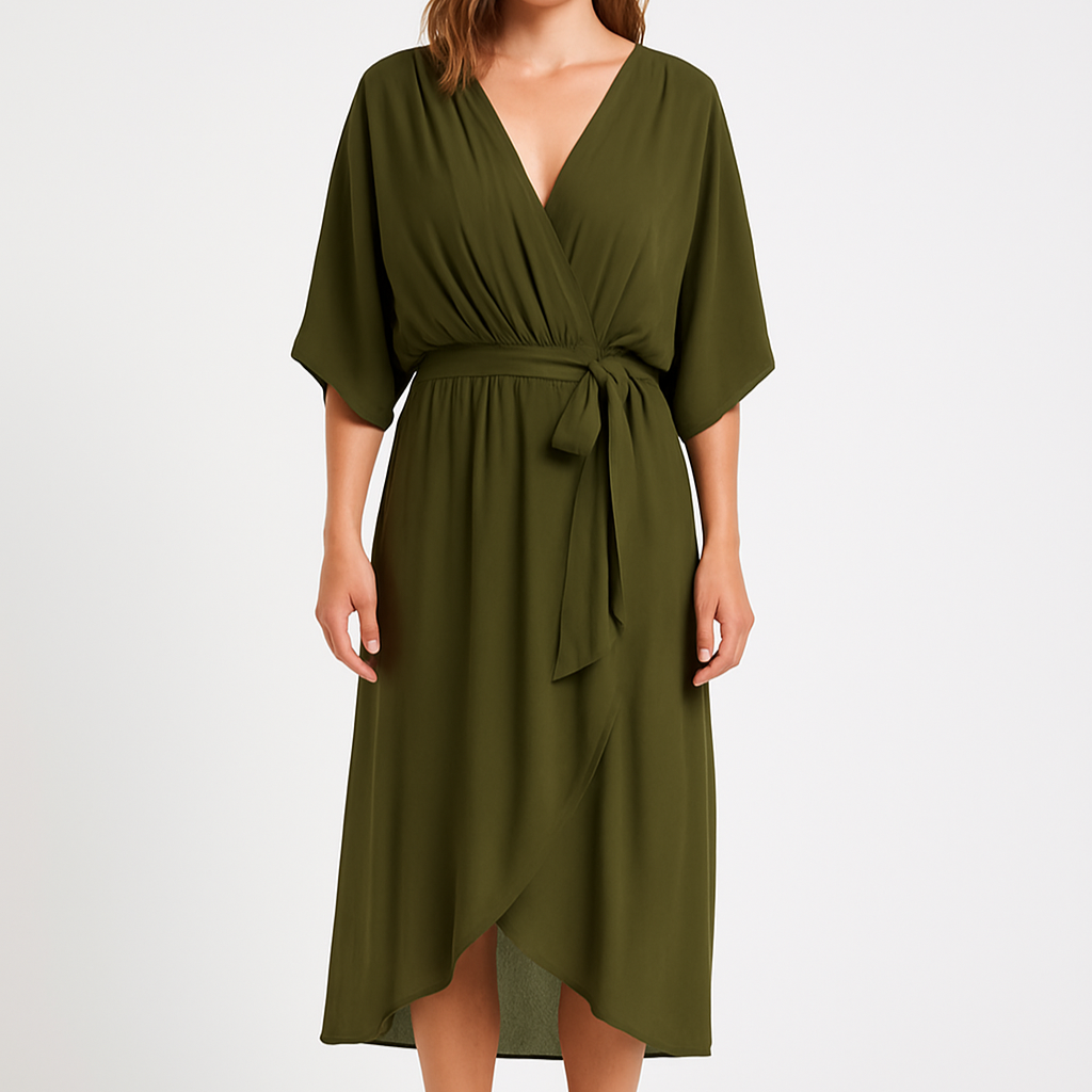 Daphne - Elegante abito lungo taglie comode con scollo a V