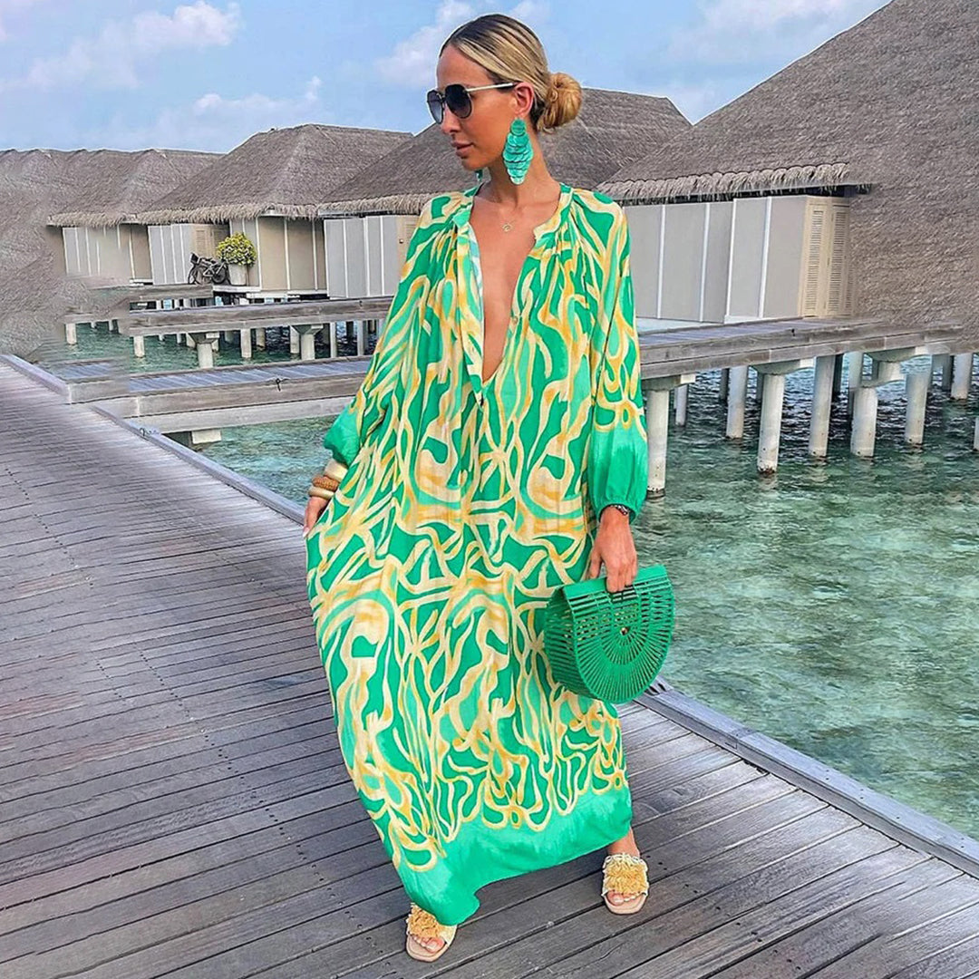 Clarice - Abito Kaftan Boho da Spiaggia in Chiffon Fluttuante Abbigliamento Resort