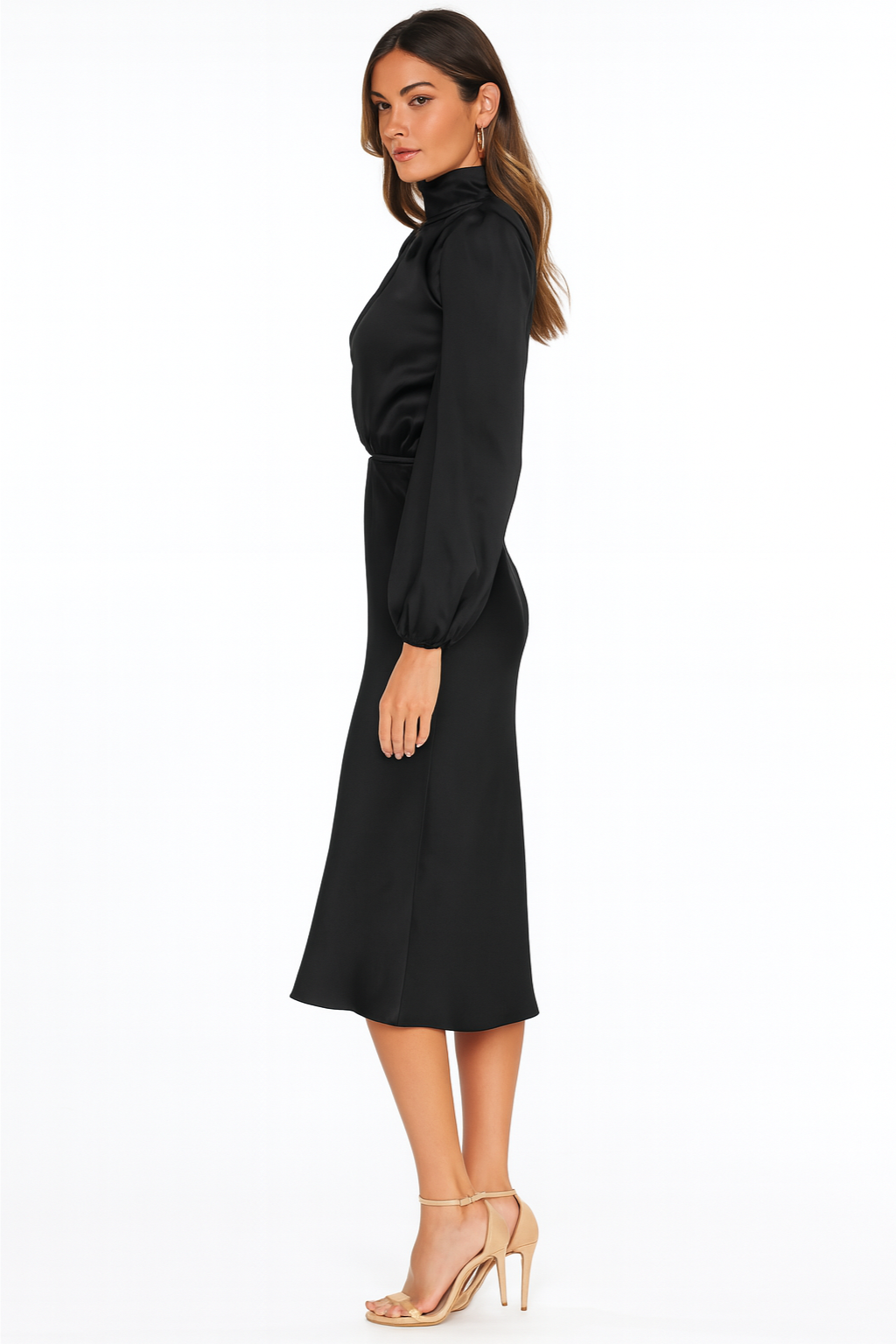 Hazel - Robe en satin à manches longues