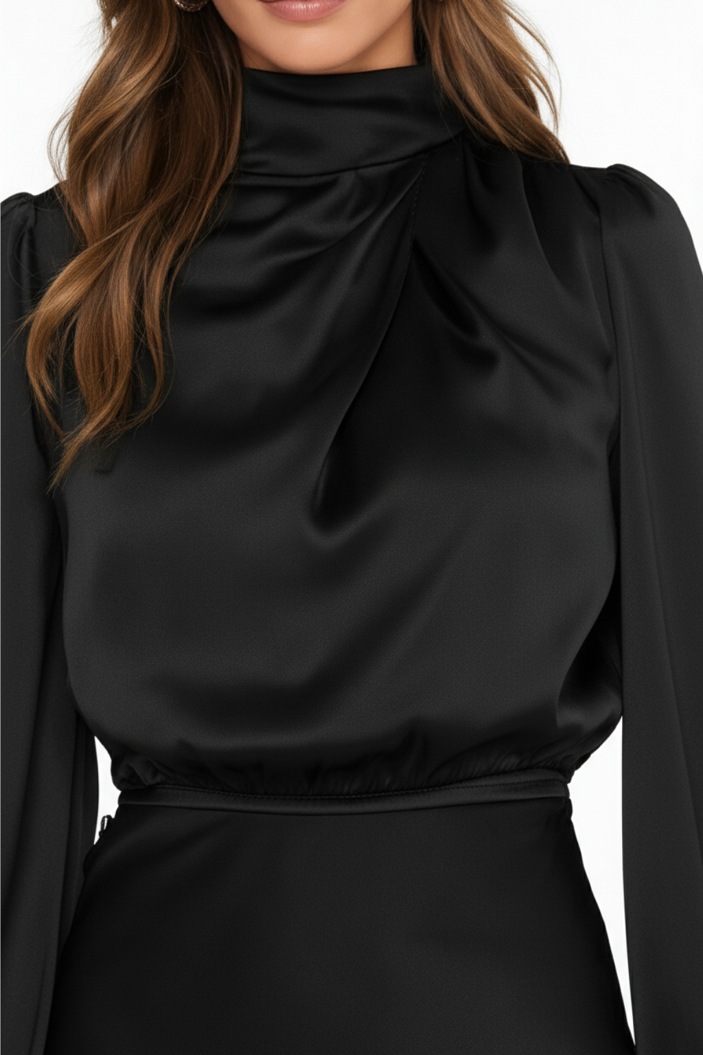 Hazel - Robe en satin à manches longues