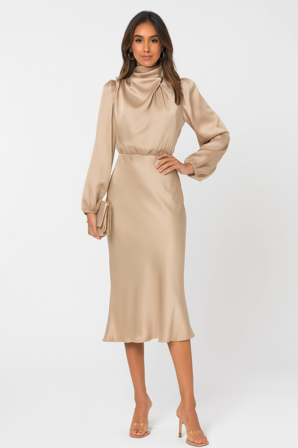 Hazel - Robe en satin à manches longues