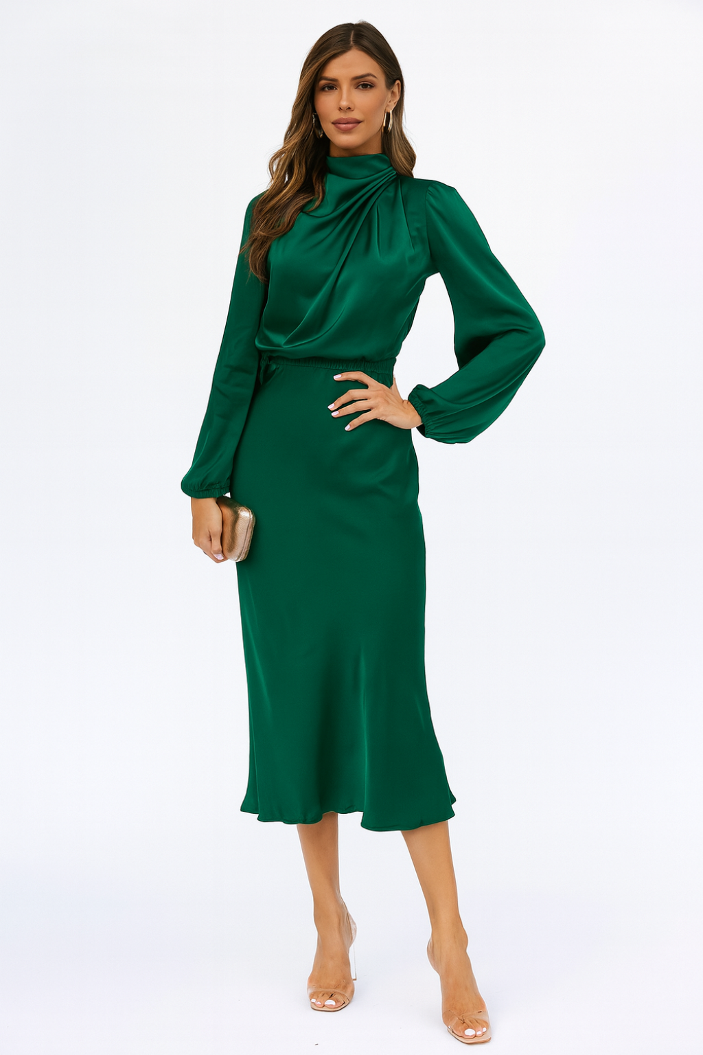 Hazel - Robe en satin à manches longues