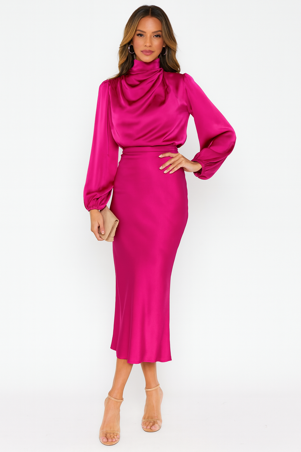 Hazel - Robe en satin à manches longues