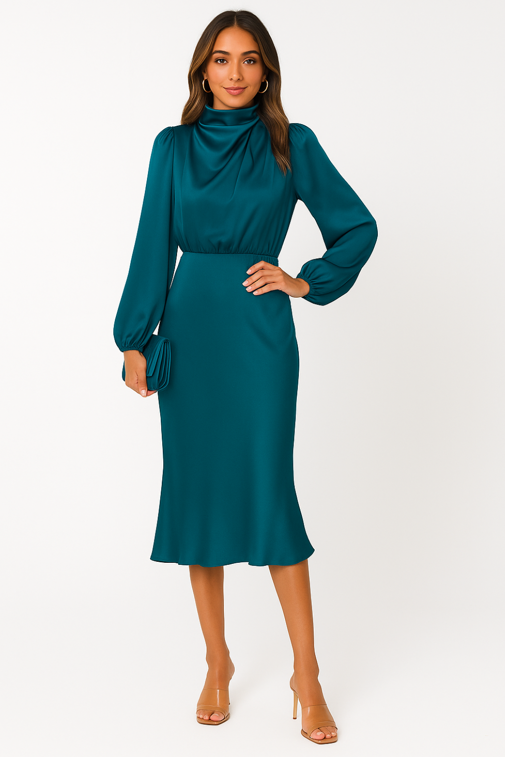Hazel - Robe en satin à manches longues