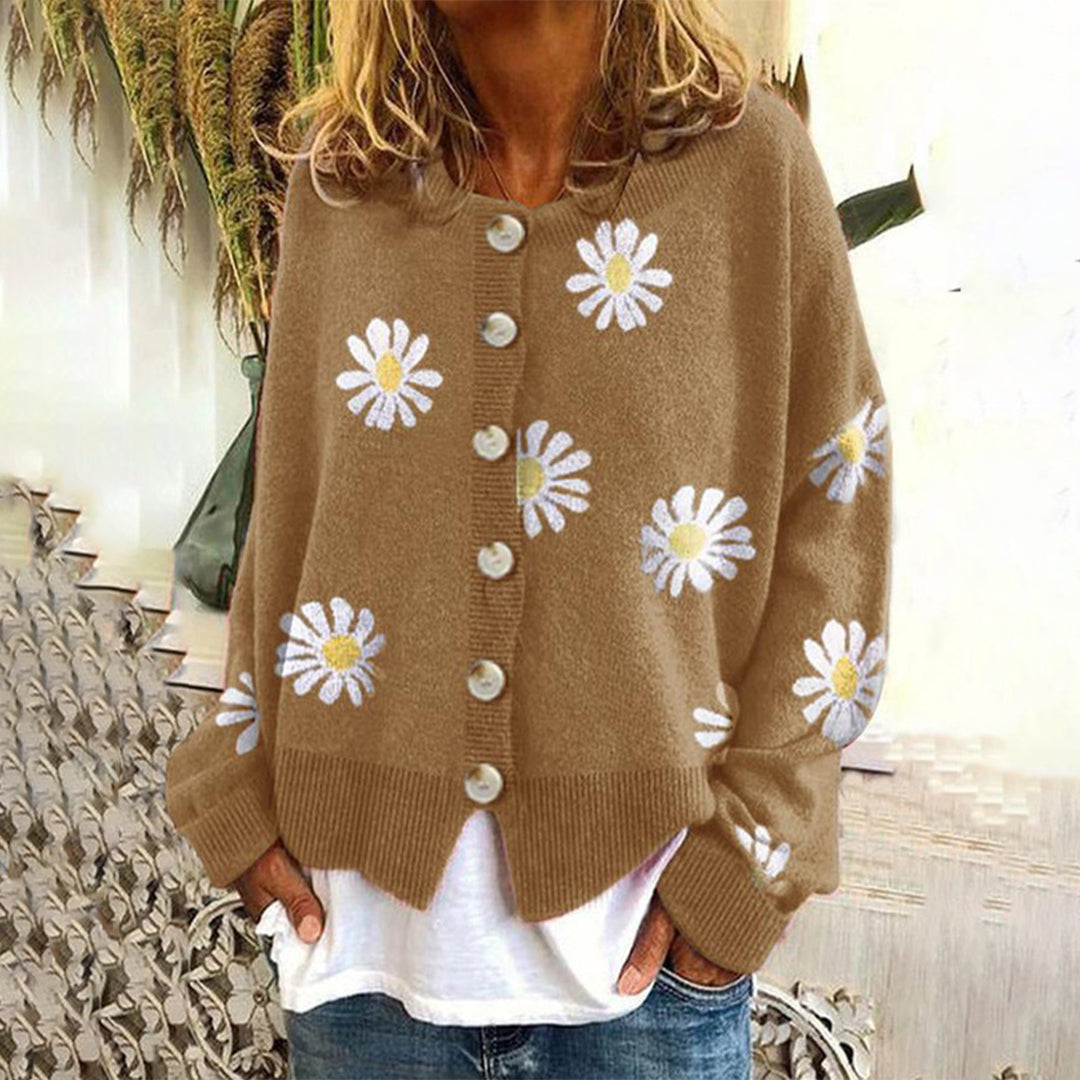 Harlow - Cardigan Accogliente in Maglia con Stampa Daisy