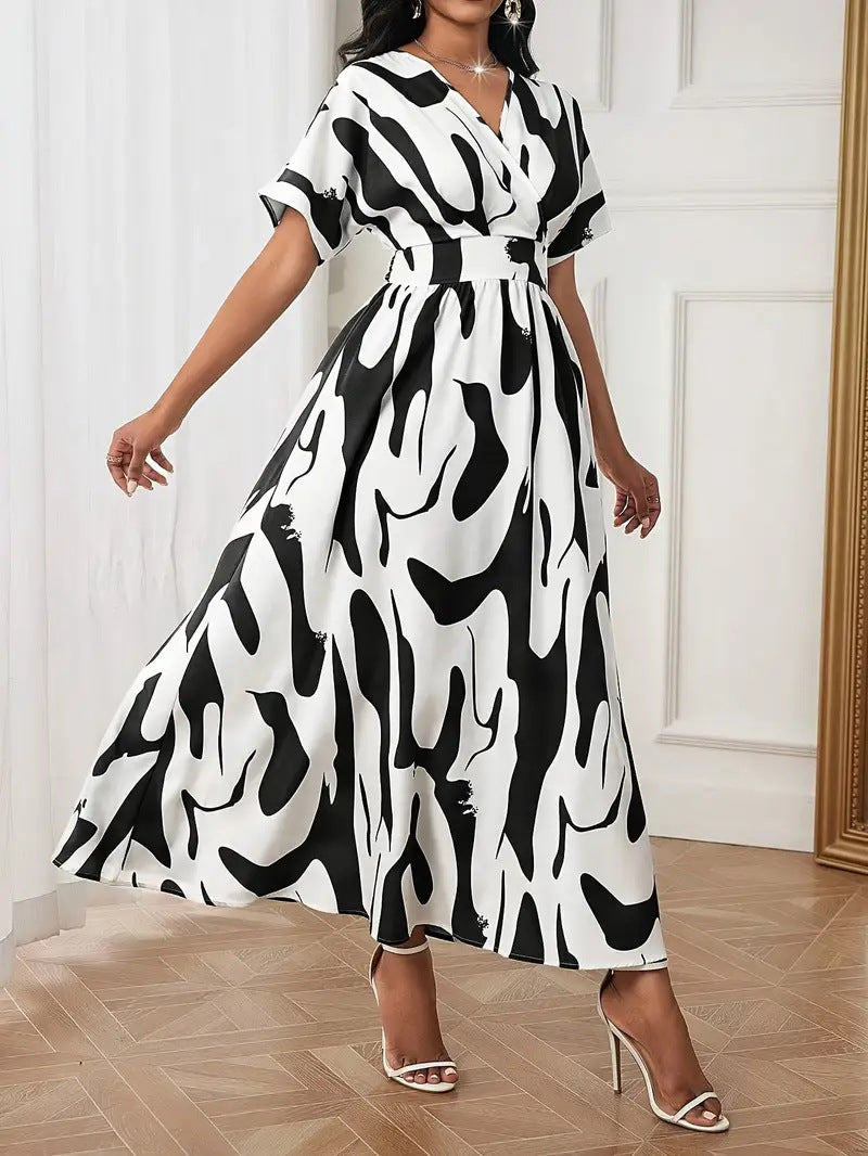 Bianca - Maxi šaty s abstraktní elegantní zavinovacím střihem