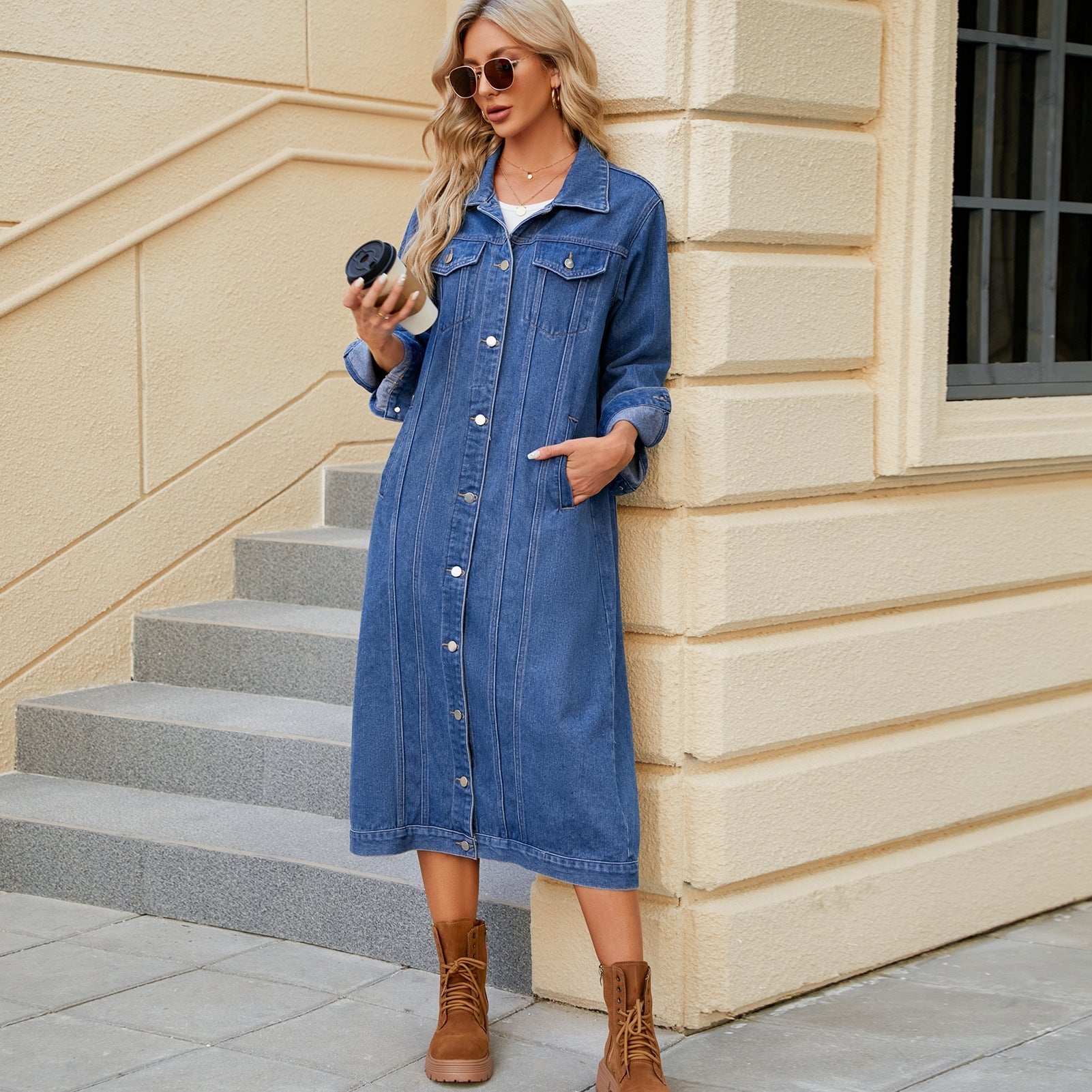 Lucinda - Giacca lunga da donna in denim tipo duster