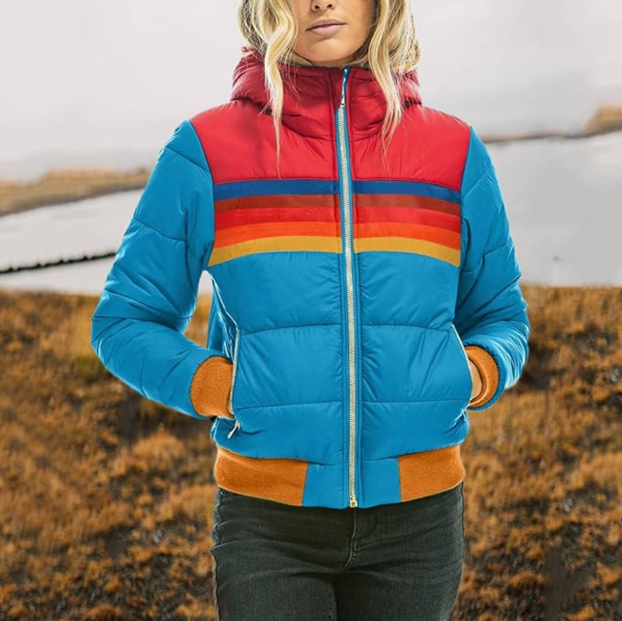 Yvonne - Parka rétro avec capuche en fausse fourrure, élégante et chaude