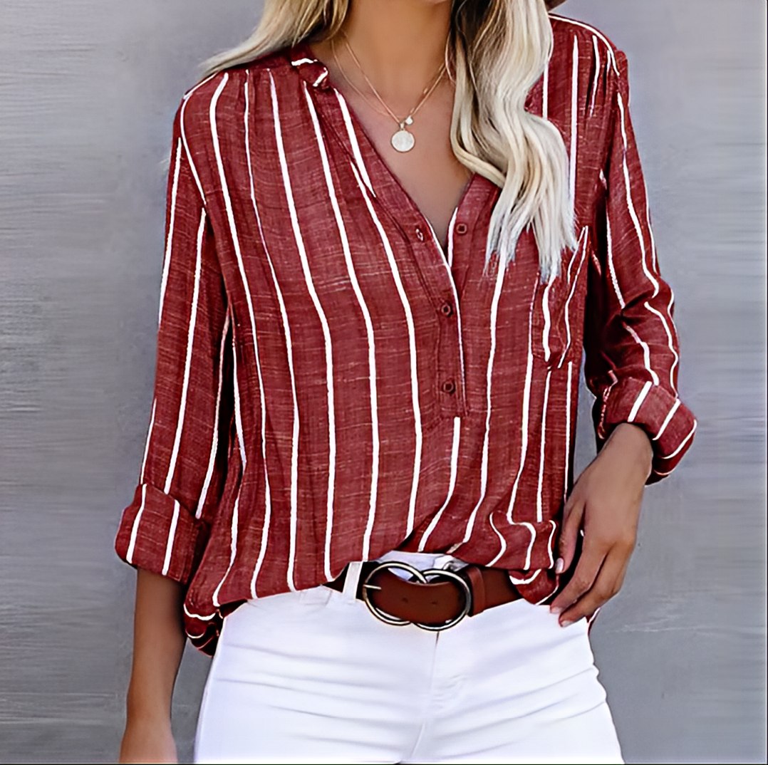 Ellie - Camicia a righe con bottoni, vestibilità comoda