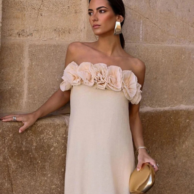 Mackenzie - Elegante abito lungo floreale con spalle scoperte