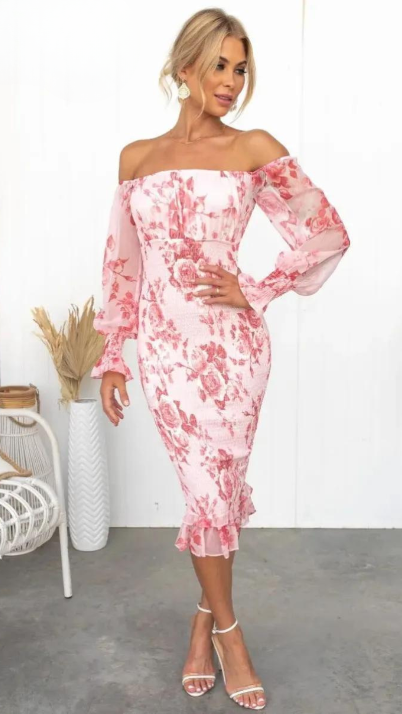 Camilla - Abito midi floreale con spalle scoperte