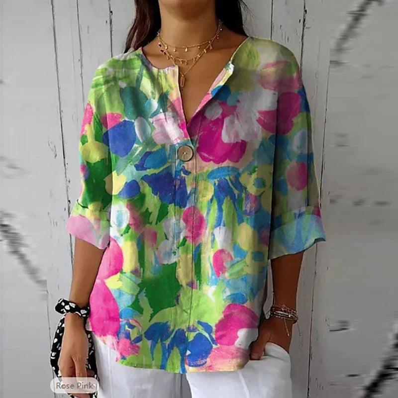 Juno - Blusa primaverile con stampa floreale