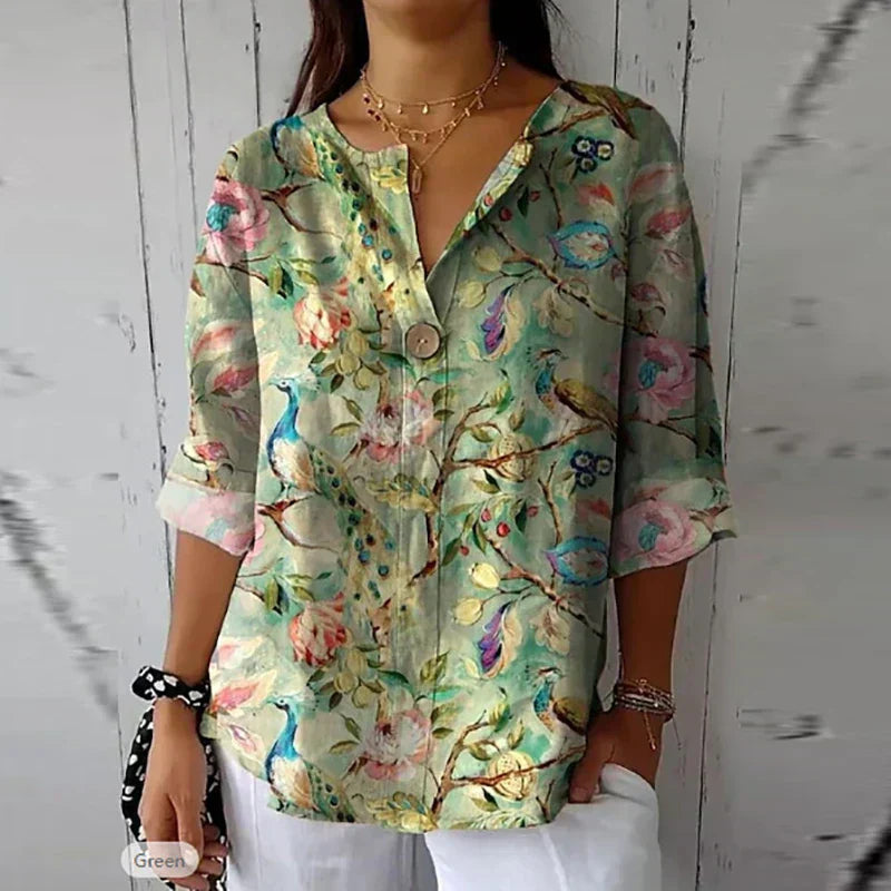 Juno - Blusa primaverile con stampa floreale