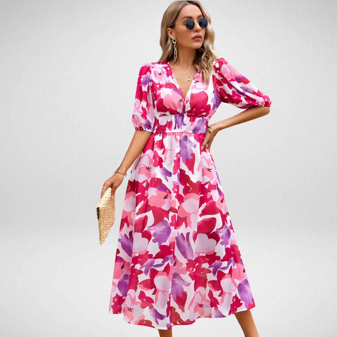 Amelia - Elegante abito midi con scollo a V