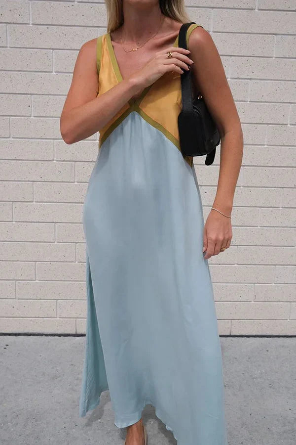 Lara - Robe chic à col en V avec couleur contrastante
