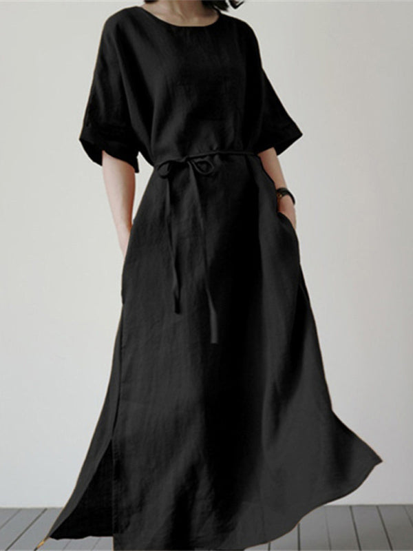 Nell - Vestito Largo con Cintura e Spacco Laterale (Disponibile in Taglie Forti)