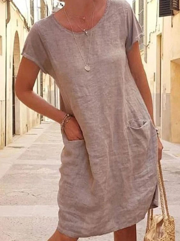 Livia - Vestito a vestibilità ampia in lino effetto con tasche