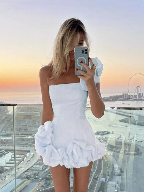 Paloma - Miniabito monospalla con orlo arricciato e vestibilità slim