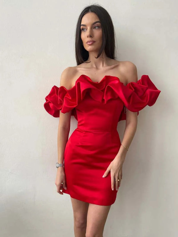 Helena - Miniabito con scollo arricciato e spalle scoperte dalla silhouette aderente