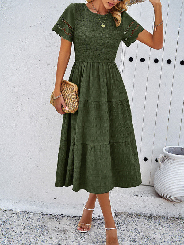 Alia - Vestito midi con corpetto arricciato e maniche in pizzo traforato