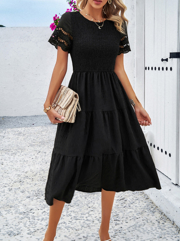 Alia - Vestito midi con corpetto arricciato e maniche in pizzo traforato