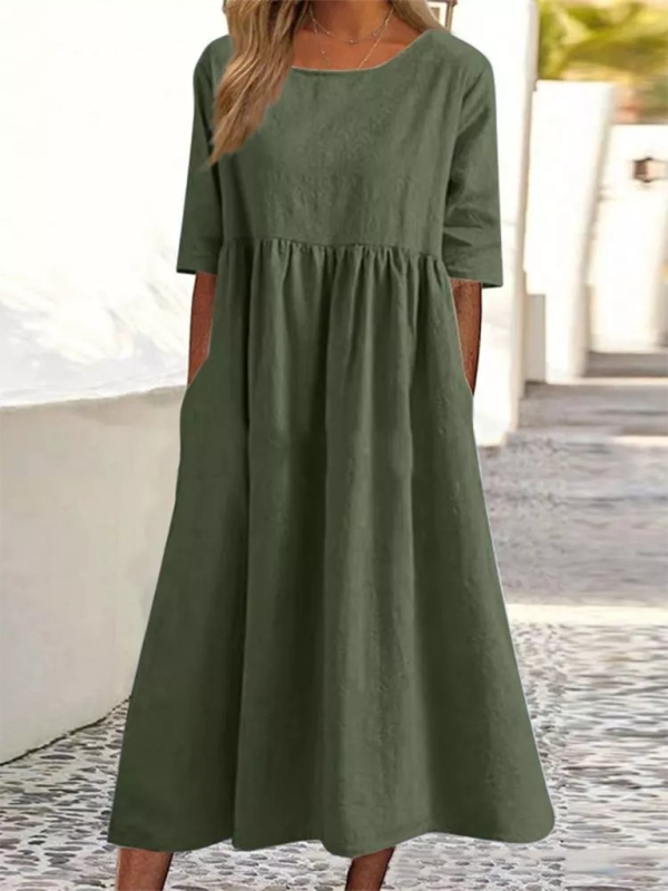 Cheyenne - Vestito Midi con Scollo Rotondo e Vita Arricciata (Disponibile in Taglie Forti)