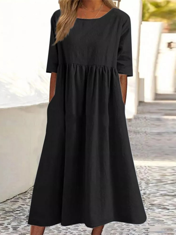 Cheyenne - Vestito Midi con Scollo Rotondo e Vita Arricciata (Disponibile in Taglie Forti)