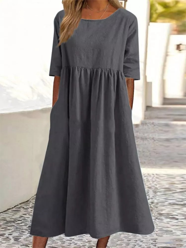 Cheyenne - Vestito Midi con Scollo Rotondo e Vita Arricciata (Disponibile in Taglie Forti)