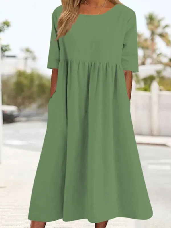Cheyenne - Vestito Midi con Scollo Rotondo e Vita Arricciata (Disponibile in Taglie Forti)