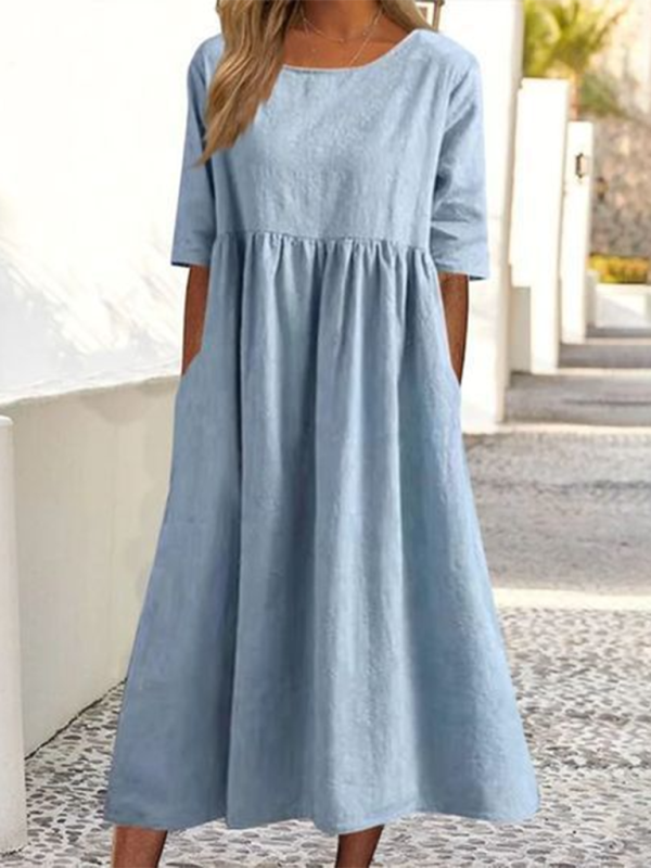 Cheyenne - Vestito Midi con Scollo Rotondo e Vita Arricciata (Disponibile in Taglie Forti)