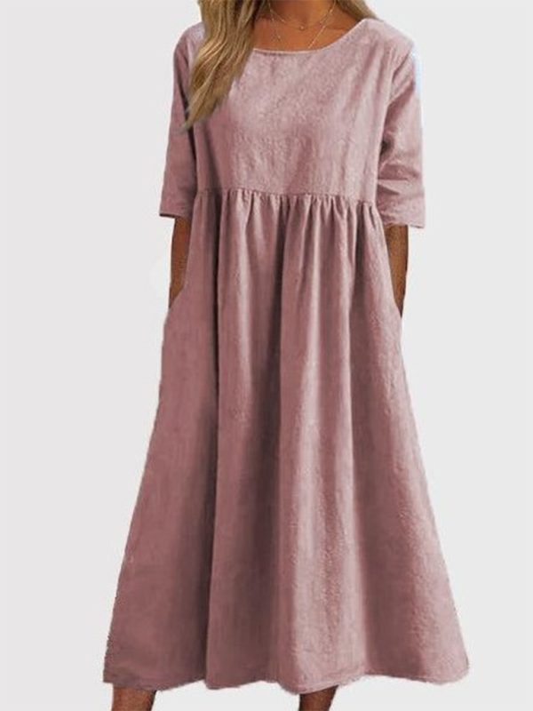 Cheyenne - Vestito Midi con Scollo Rotondo e Vita Arricciata (Disponibile in Taglie Forti)