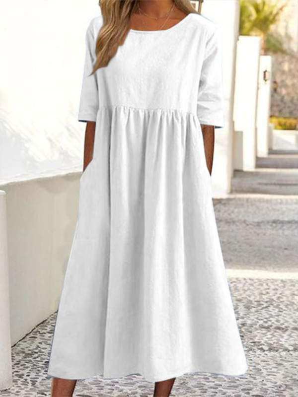 Cheyenne - Vestito Midi con Scollo Rotondo e Vita Arricciata (Disponibile in Taglie Forti)